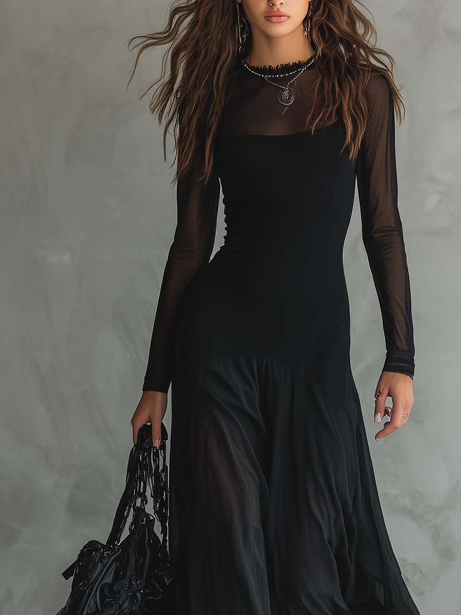 Naroa - Vestido maxi de corte amplio en tul negro