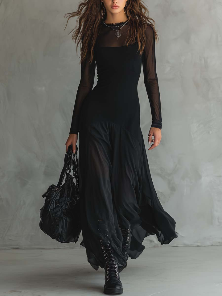 Naroa - Vestido maxi de corte amplio en tul negro