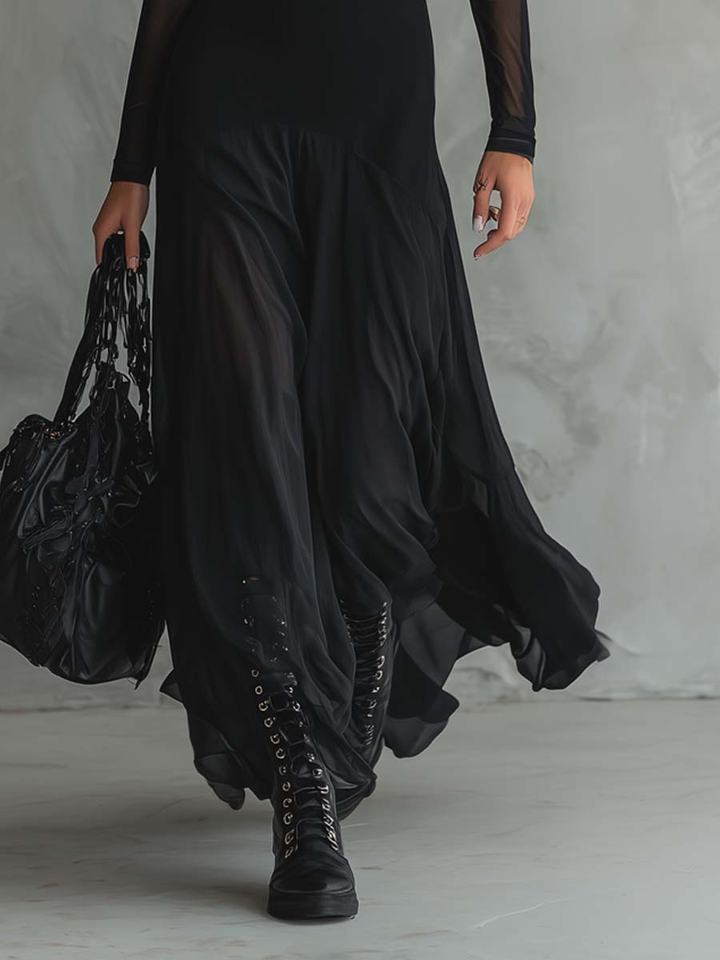 Naroa - Vestido maxi de corte amplio en tul negro