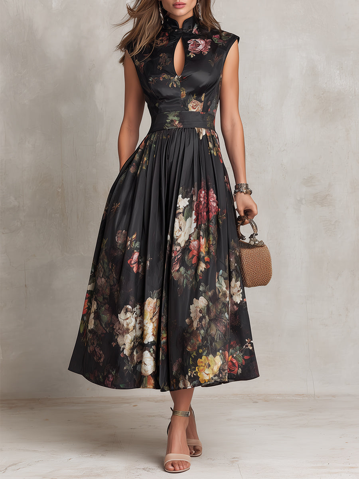 Amelia™ | Satynowa sukienka midi w kwiaty