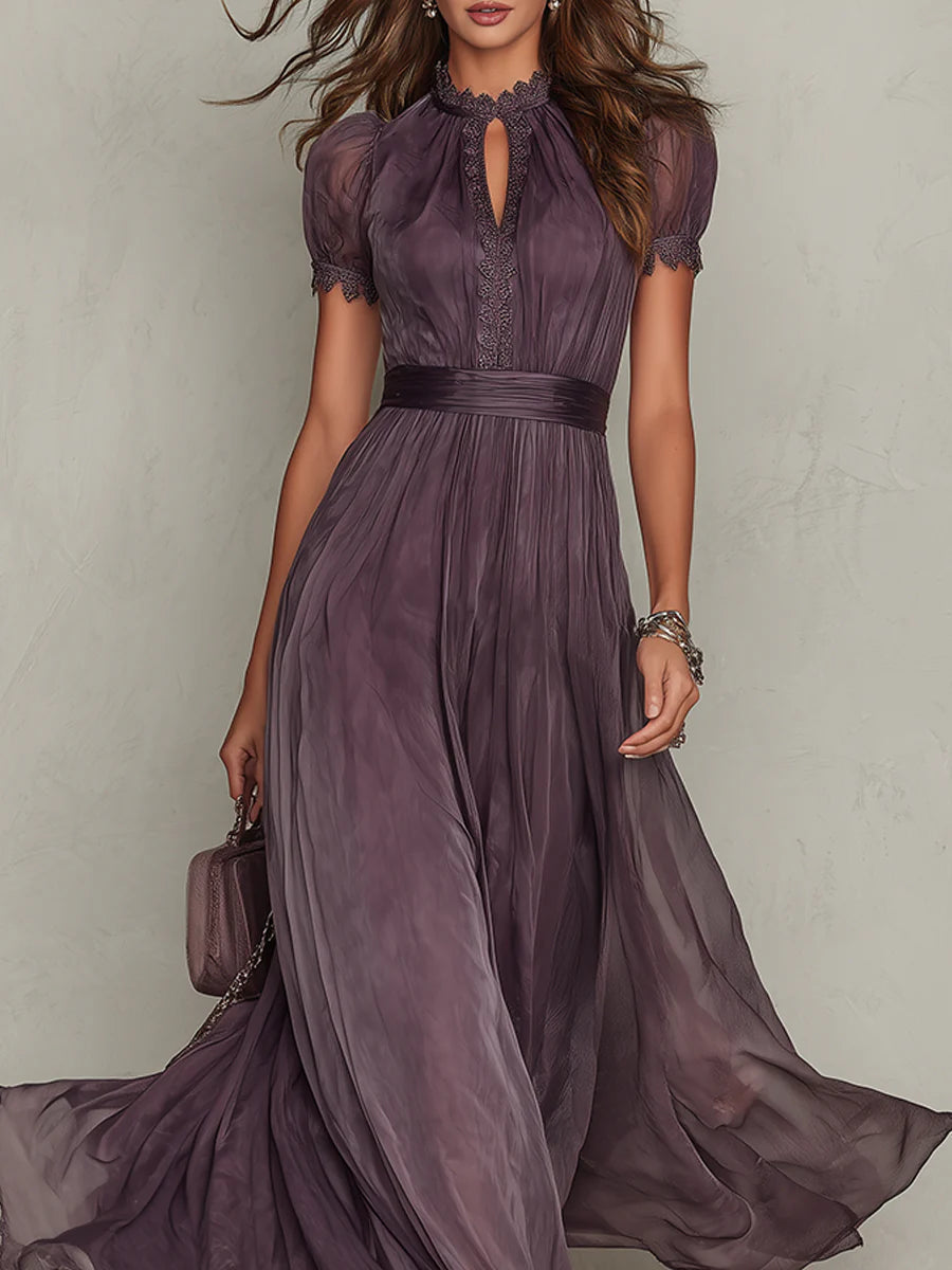 Raquel | Vestido Maxi de Chiffón con Cuello en Forma de Llave Morado