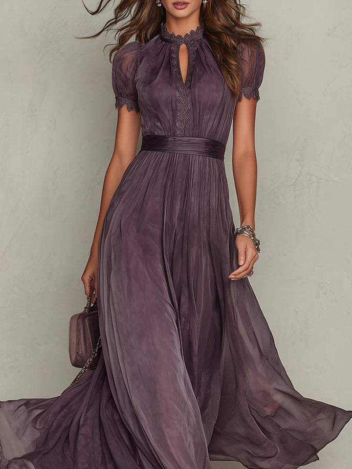Raquel | Vestido Maxi de Chiffón con Cuello en Forma de Llave Morado