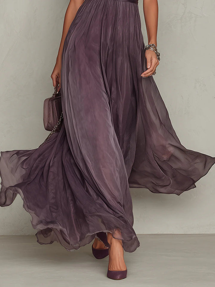 Raquel | Vestido Maxi de Chiffón con Cuello en Forma de Llave Morado