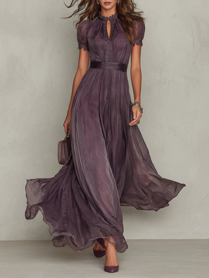 Raquel | Vestido Maxi de Chiffón con Cuello en Forma de Llave Morado