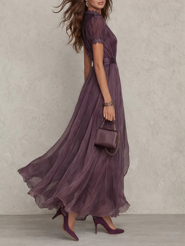 Raquel | Vestido Maxi de Chiffón con Cuello en Forma de Llave Morado
