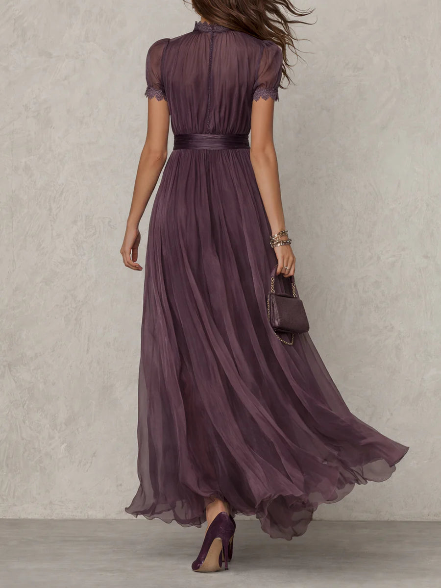 Raquel | Vestido Maxi de Chiffón con Cuello en Forma de Llave Morado
