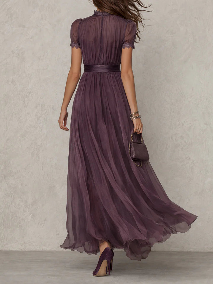 Raquel | Vestido Maxi de Chiffón con Cuello en Forma de Llave Morado