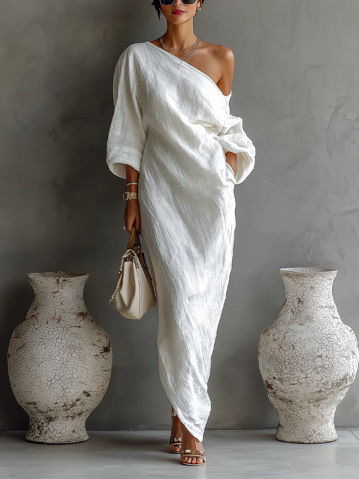 Elise™ | Elegancka sukienka maxi na jedno ramię – biała