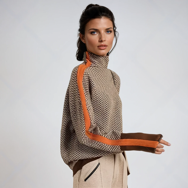 Lidia™ | Sweter z wysokim kołnierzem i wyrazistymi kontrastowymi paskami