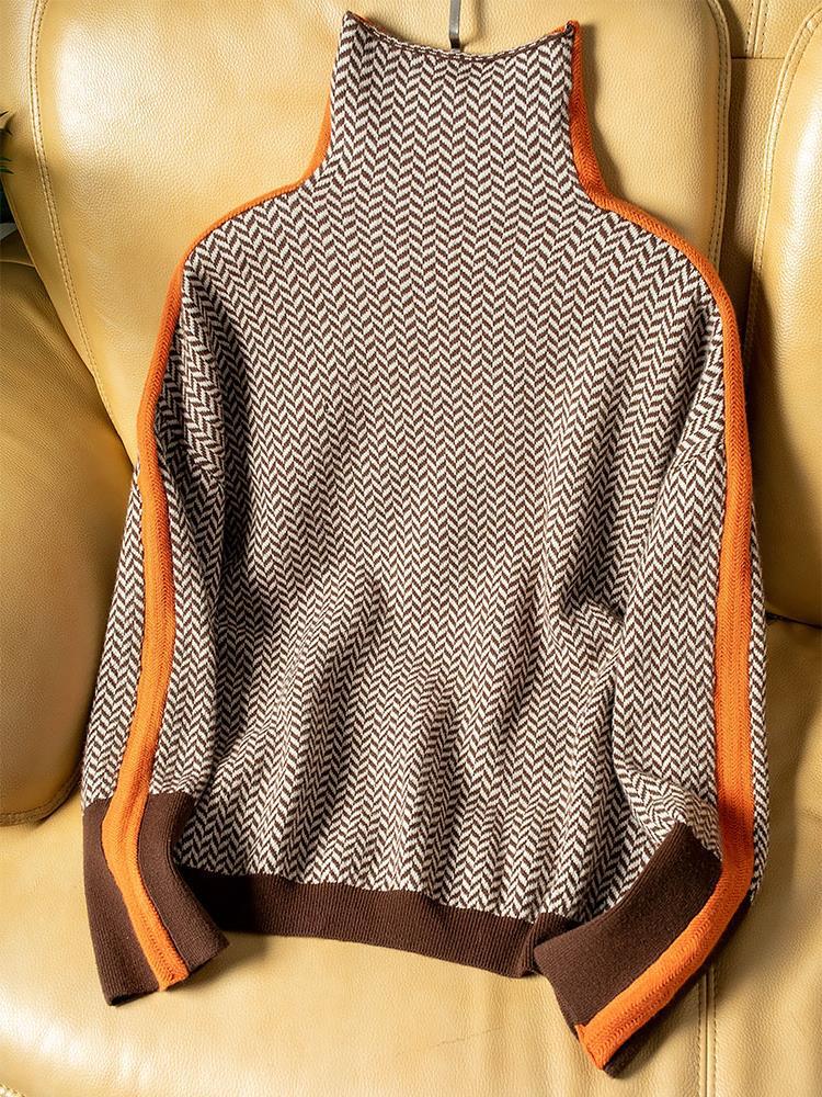 Lidia™ | Sweter z wysokim kołnierzem i wyrazistymi kontrastowymi paskami