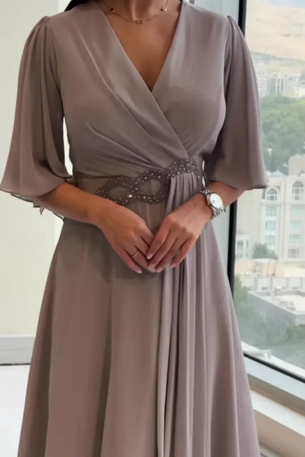 Ewelina | Elegancka Długa Sukienka z Szyfonu