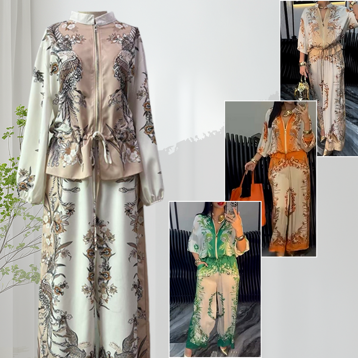Zafira™ | Stylowy komplet z nadrukiem i szerokimi spodniami